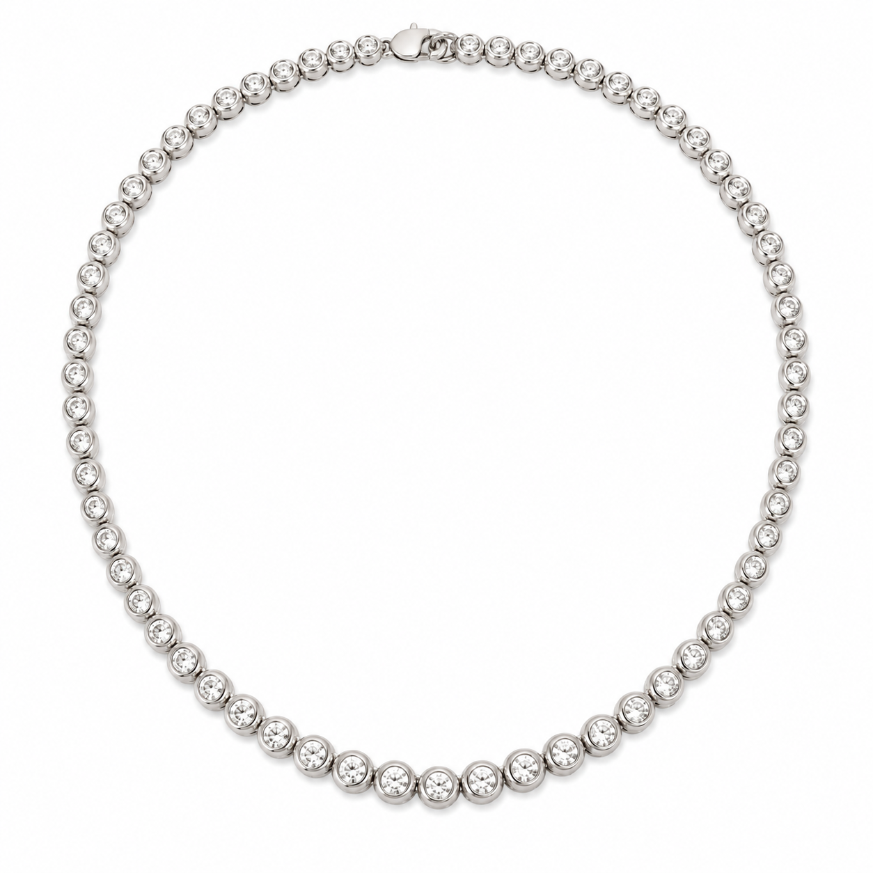 Bina bezel tennis necklace in white gold, 10 ctw lab-grown diamonds — ELUL by Elizabeth