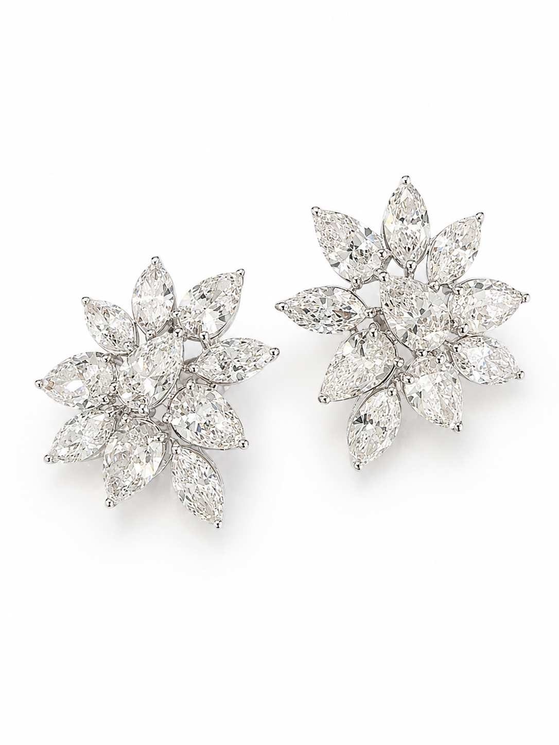 Cluster diamond earrings with pear and marquise lab-grown diamonds, floral design — ELUL by Elizabeth