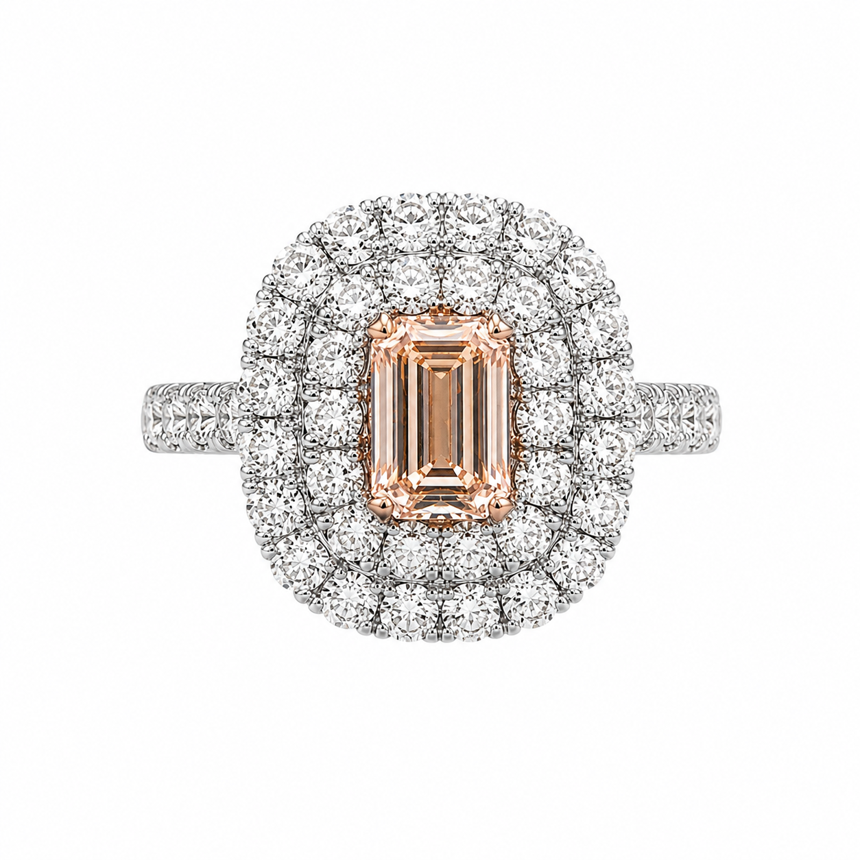 Fancy pink lab-grown diamond halo ring in 14K white gold — ELUL by Elizabeth
