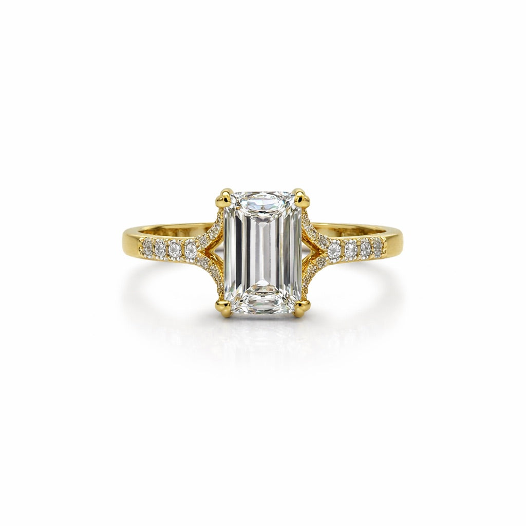 Ness emerald-cut solitaire engagement ring in yellow gold, IGI certified lab diamond — ELUL by Elizabeth