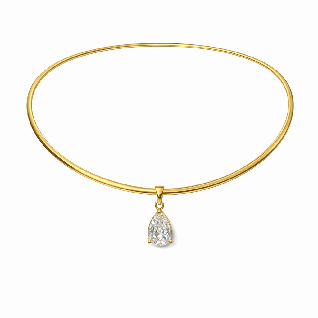 Noor pear diamond pendant on yellow gold omega chain necklace — ELUL by Elizabeth