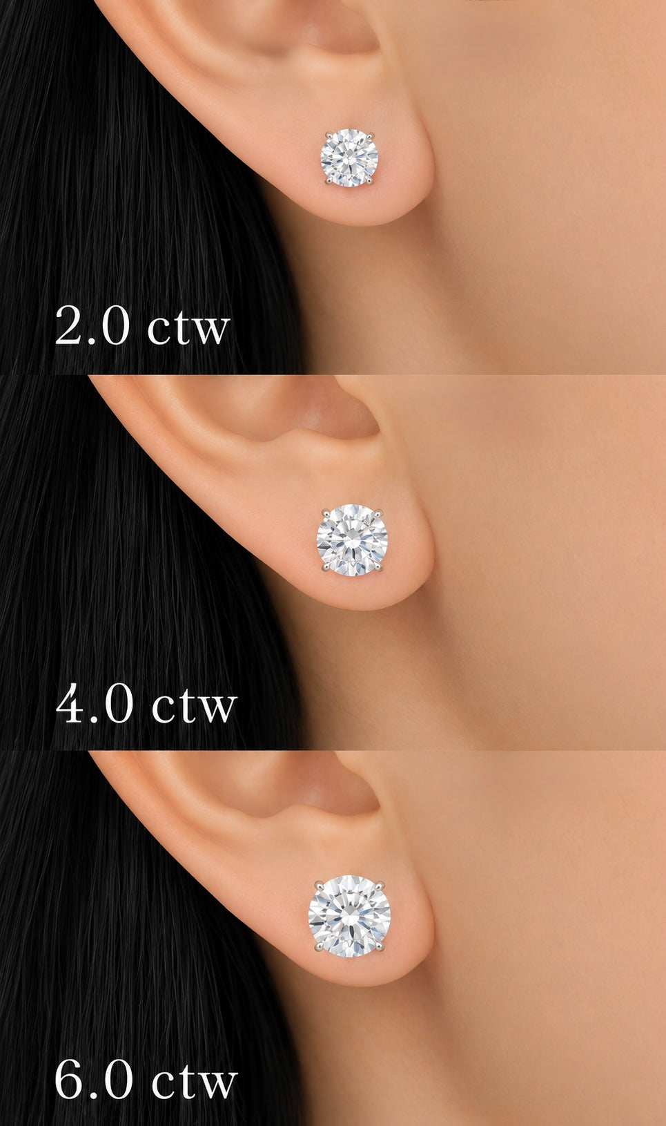 Round lab-grown diamond studs worn on model — Yali by ELUL by Elizabeth