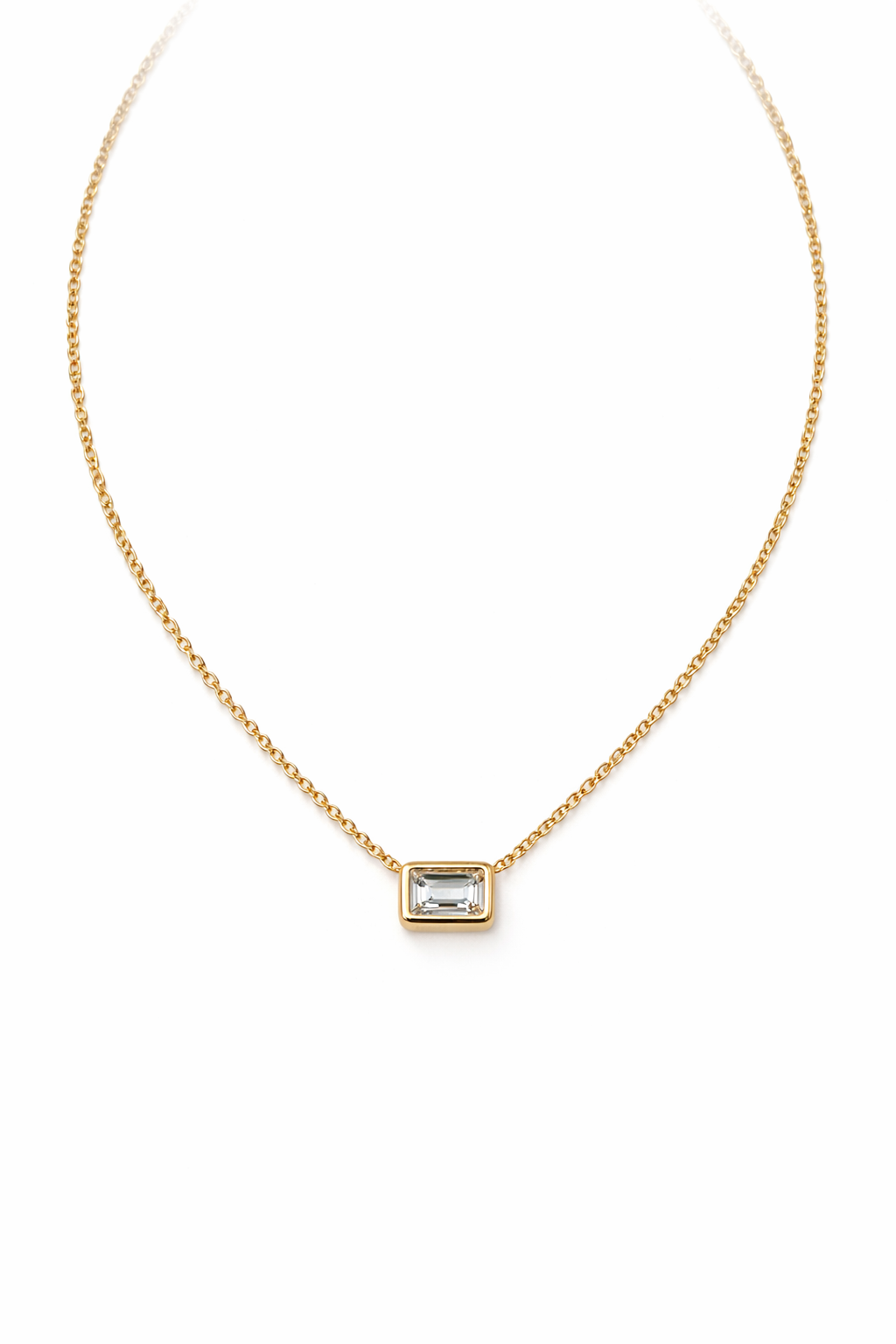 2 ct emerald-cut lab diamond in yellow gold bezel setting — Muse Necklace by ELUL by Elizabeth