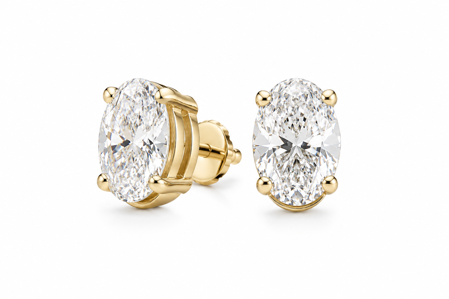 1.5 CTW Oval Studs Basket Yellow Gold