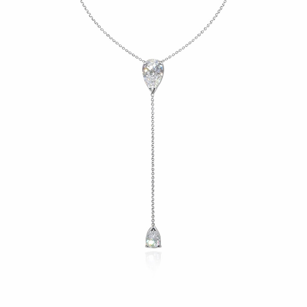 Emunah pear drop lariat necklace in white gold, IGI certified lab-grown diamond — ELUL by Elizabeth