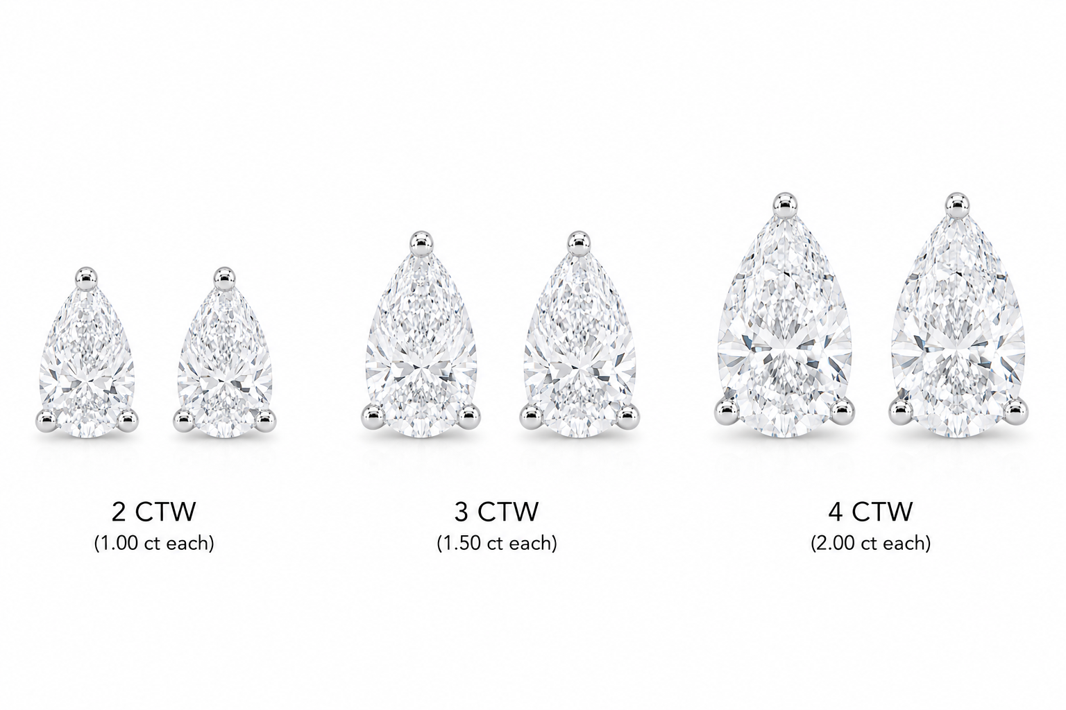 Pear diamond stud earring size comparison chart — ELUL by Elizabeth