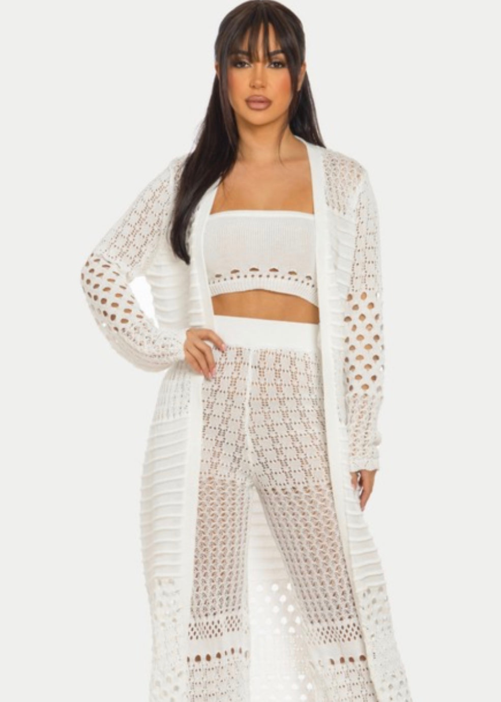 Carly Cardigan White Set