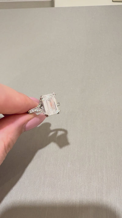 Ness Emerald Engagement Ring close-up on hand — emerald-cut lab-grown diamond, white gold — ELUL by Elizabeth