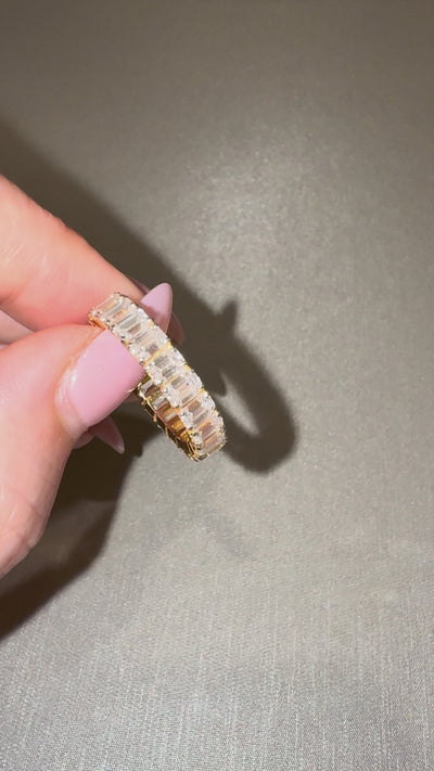 Mazal Emerald Eternity Band in motion — emerald-cut lab-grown diamonds, yellow gold — ELUL by Elizabeth