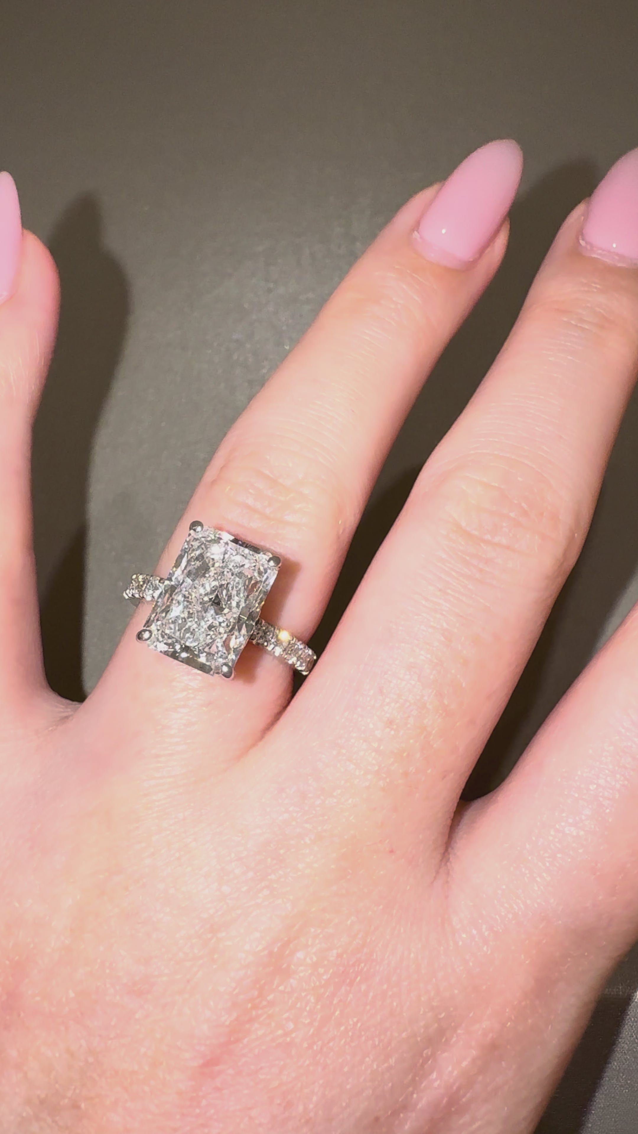 Ness Radiant Engagement Ring worn on hand — radiant-cut lab-grown diamond, white gold — ELUL by Elizabeth