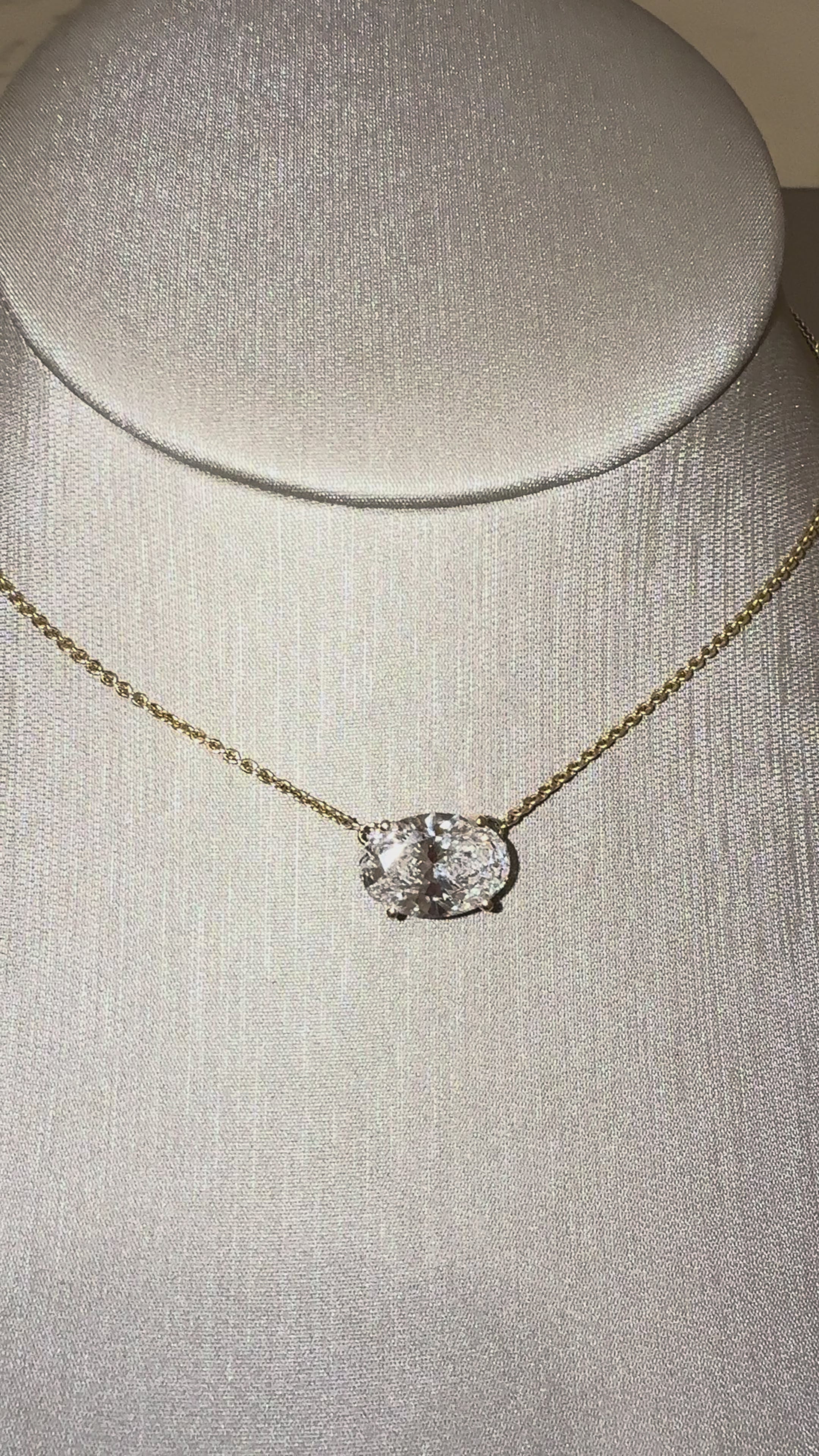 Muse Oval Necklace in motion — 5 ct IGI oval lab-grown diamond pendant, yellow gold — ELUL by Elizabeth
