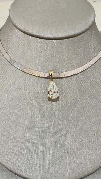 Noor Pendant Omega Necklace in motion — pear diamond pendant, white gold omega chain — ELUL by Elizabeth