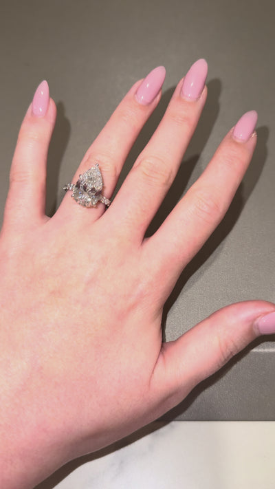 Ness 7ct Pear Engagement Ring worn on hand — 7 ct pear lab-grown diamond, white gold — ELUL by Elizabeth