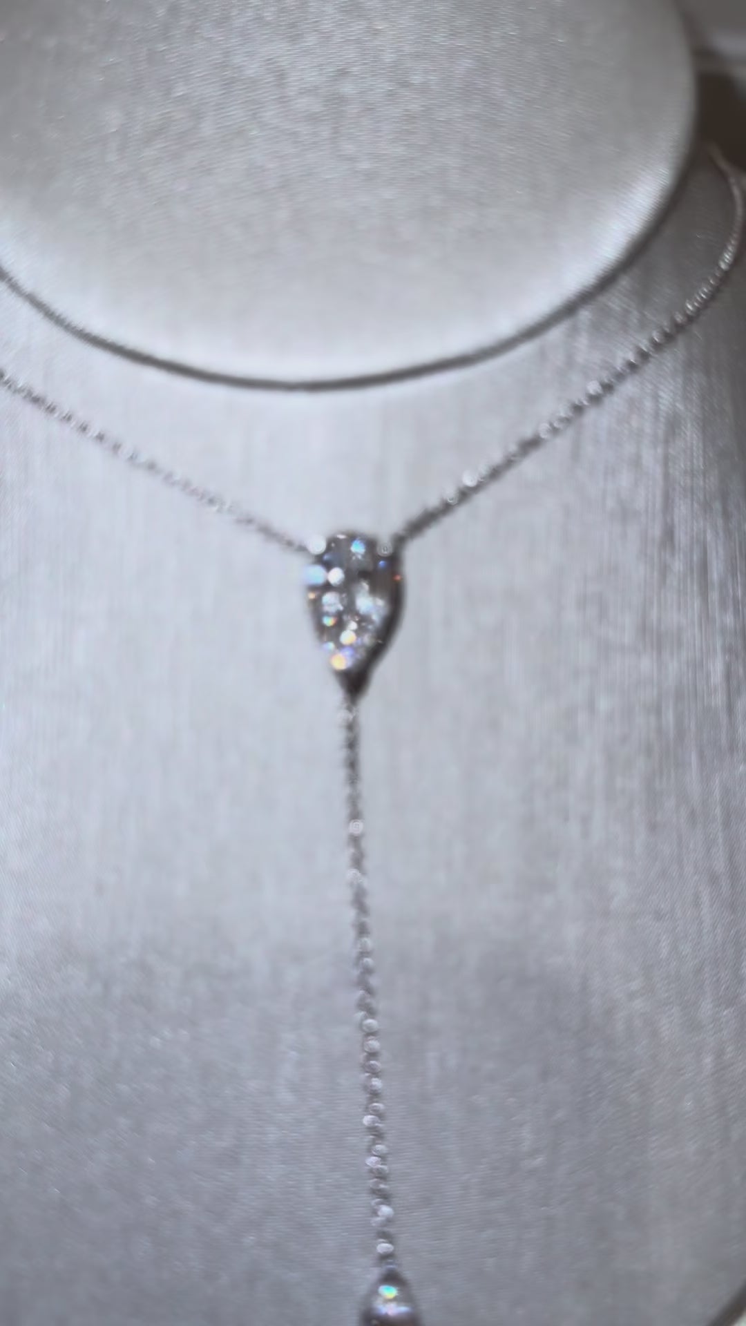 Emunah Pear Drop Lariat in motion — 4 ct IGI pear lab diamond with 1 ct drop, white gold — ELUL by Elizabeth