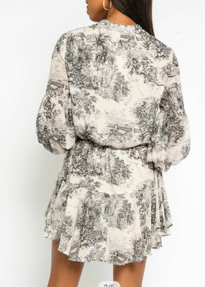 Tropical Toile Drawstring Dress